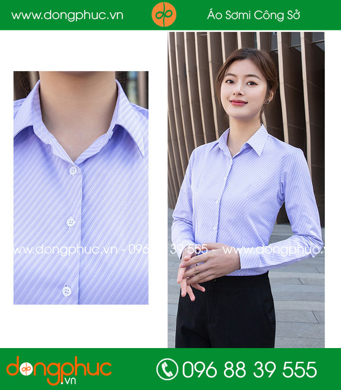 Đồng phục áo sơ mi màu xanh dương kẻ chéo